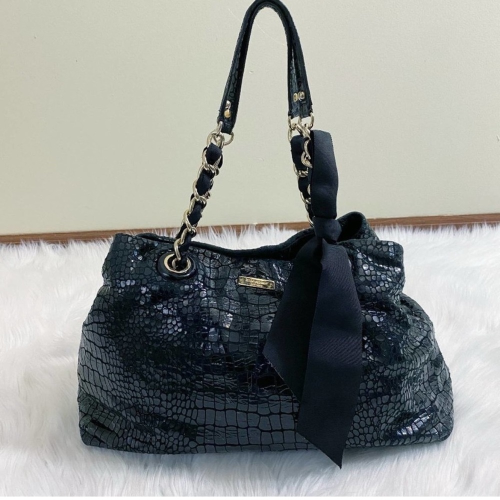 Kate Spade Elegant Black Croc-Embossed Handbag